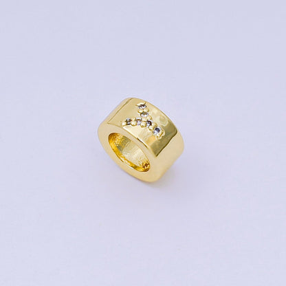 24K Gold Filled Micro Paved CZ Initial Letter Alphabet Rondelle 9mm Bead Spacer | AF-053 - AF-065
