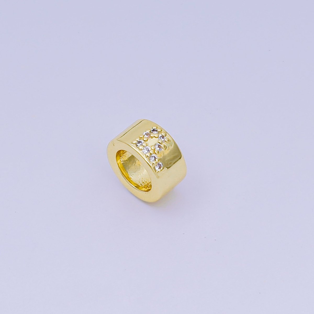 24K Gold Filled Micro Paved CZ Initial Letter Alphabet Rondelle 9mm Bead Spacer | AF-053 - AF-065