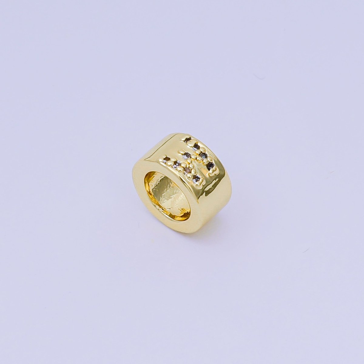 24K Gold Filled Micro Paved CZ Initial Letter Alphabet Rondelle 9mm Bead Spacer | AF-053 - AF-065