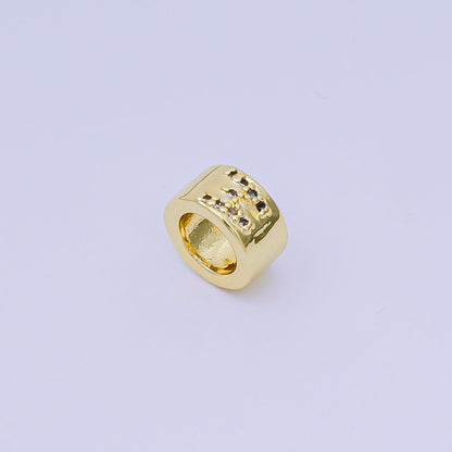 24K Gold Filled Micro Paved CZ Initial Letter Alphabet Rondelle 9mm Bead Spacer | AF-053 - AF-065