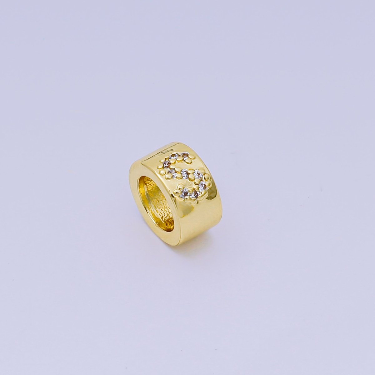 24K Gold Filled Micro Paved CZ Initial Letter Alphabet Rondelle 9mm Bead Spacer | AF-053 - AF-065