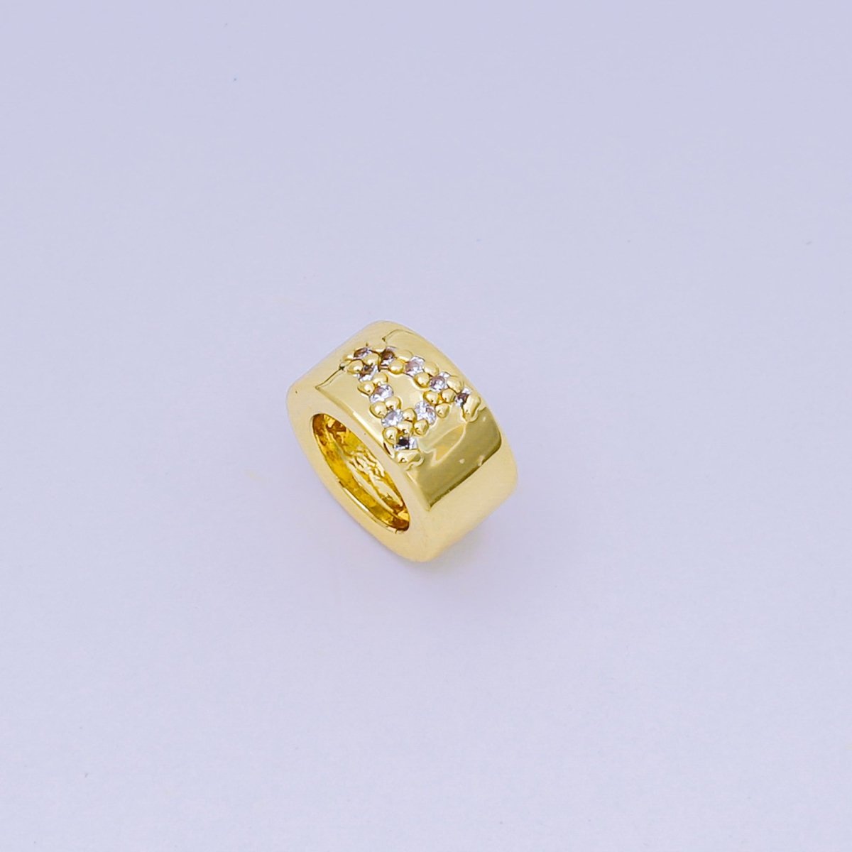 24K Gold Filled Micro Paved CZ Initial Letter Alphabet Rondelle 9mm Bead Spacer | AF-053 - AF-065