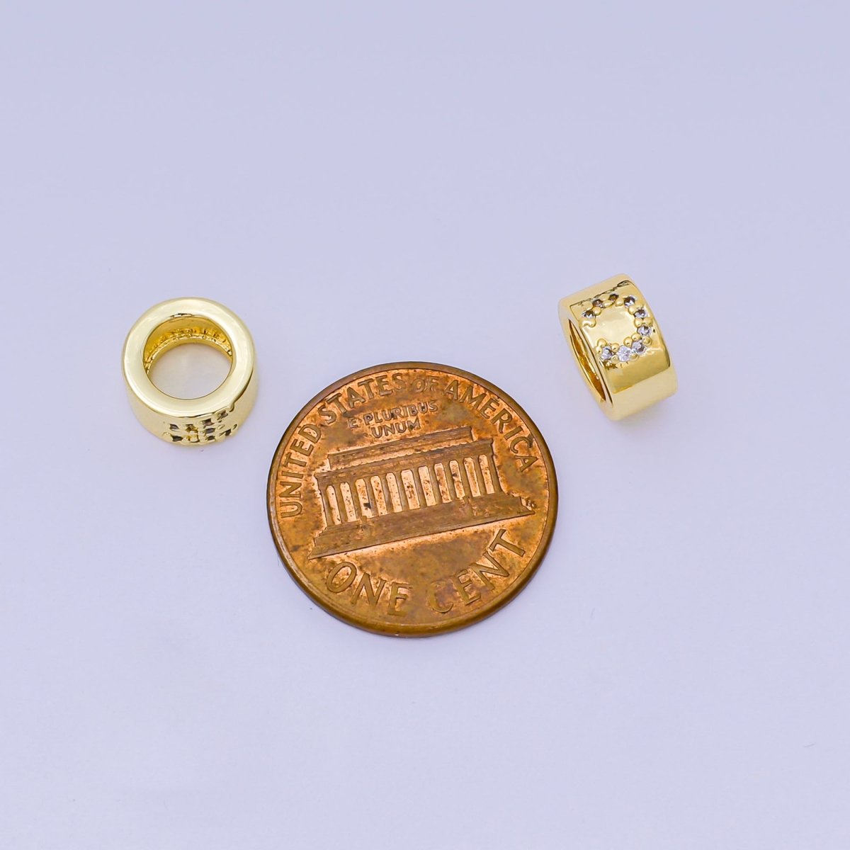 24K Gold Filled Micro Paved CZ Initial Letter Alphabet Rondelle 9mm Bead Spacer | AF-053 - AF-065