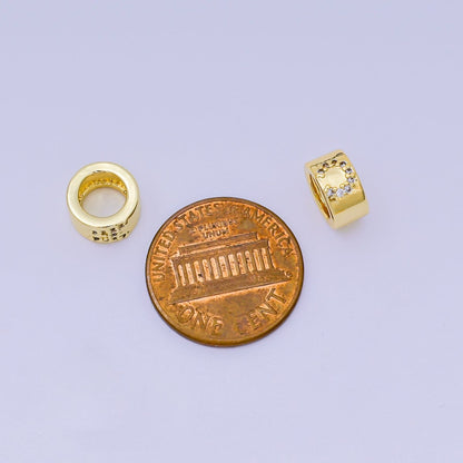 24K Gold Filled Micro Paved CZ Initial Letter Alphabet Rondelle 9mm Bead Spacer | AF-053 - AF-065