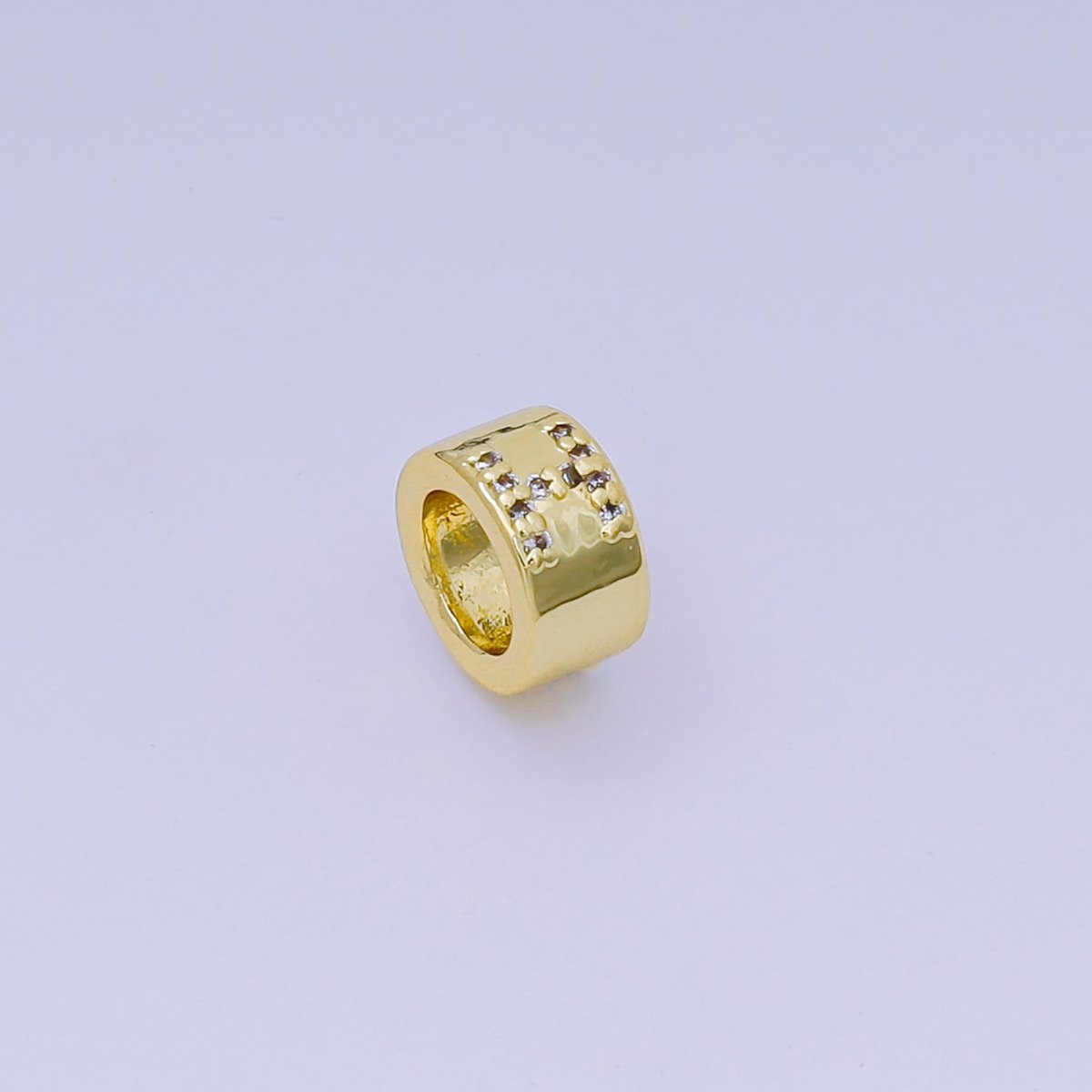 24K Gold Filled Micro Paved CZ Initial Letter Alphabet Rondelle 9mm Bead Spacer | AF-053 - AF-065