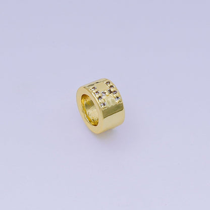 24K Gold Filled Micro Paved CZ Initial Letter Alphabet Rondelle 9mm Bead Spacer | AF-053 - AF-065