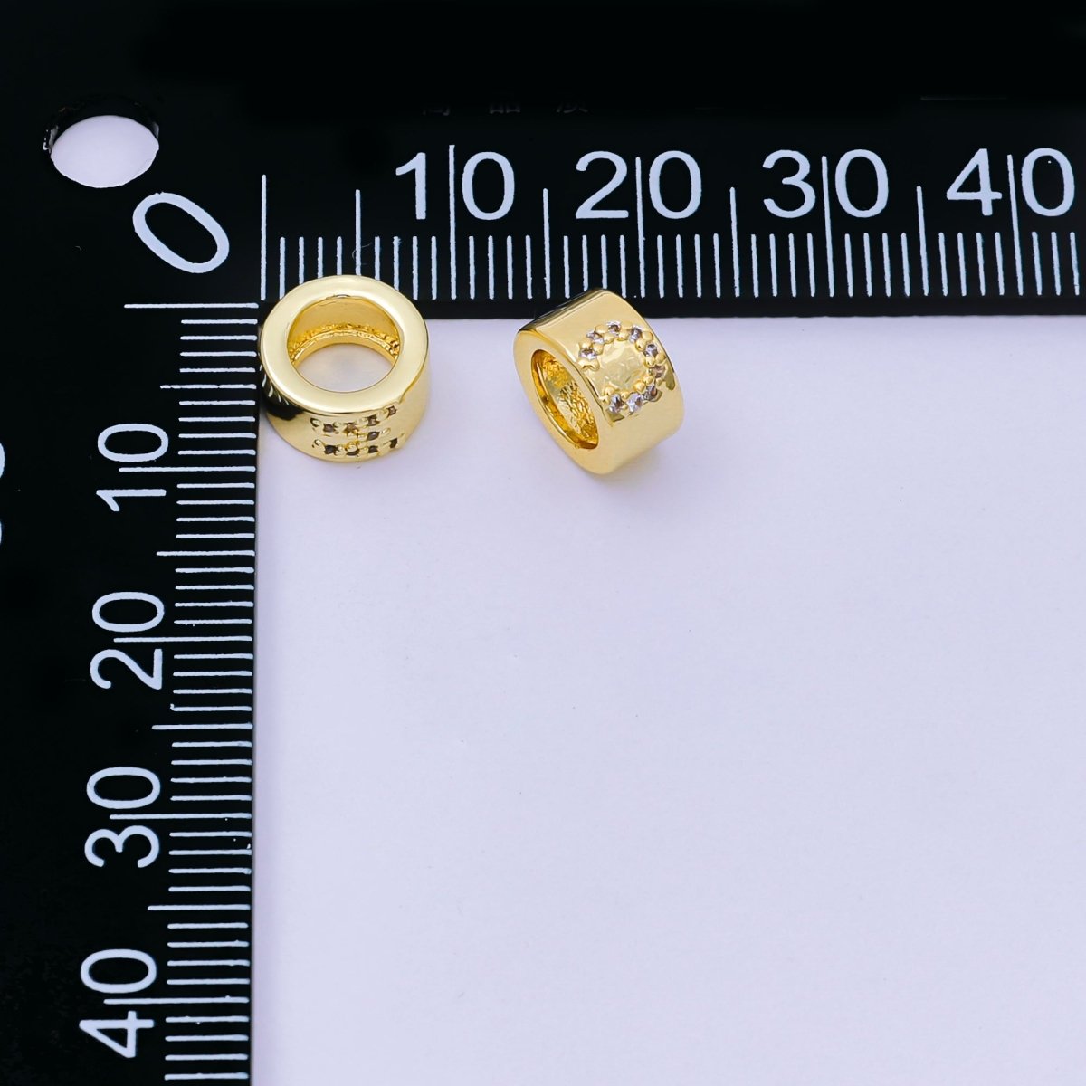 24K Gold Filled Micro Paved CZ Initial Letter Alphabet Rondelle 9mm Bead Spacer | AF-053 - AF-065