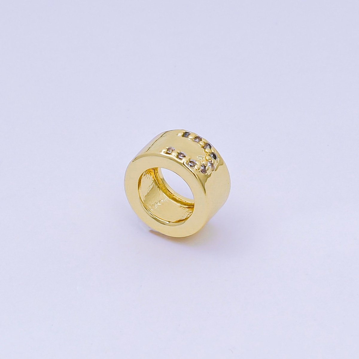 24K Gold Filled Micro Paved CZ Initial Letter Alphabet Rondelle 9mm Bead Spacer | AF-053 - AF-065