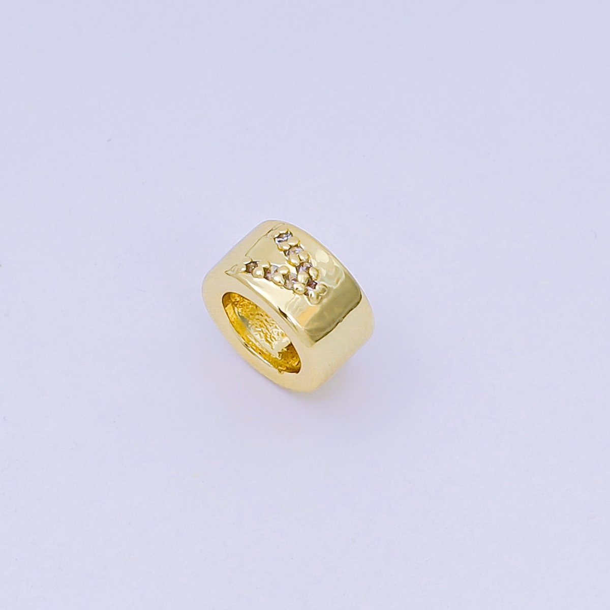 24K Gold Filled Micro Paved CZ Initial Letter Alphabet Rondelle 9mm Bead Spacer | AF-053 - AF-065