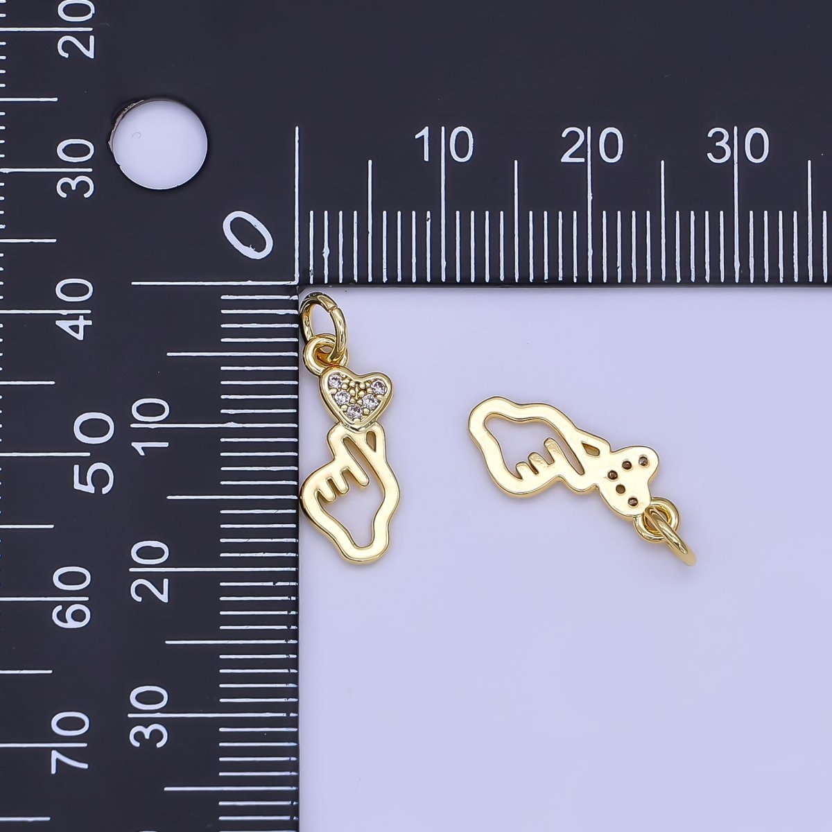 24K Gold Filled Micro Paved CZ Korean Love Heart Hand Gesture Charm | N1244