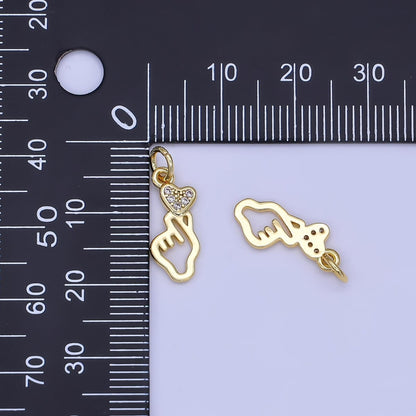 24K Gold Filled Micro Paved CZ Korean Love Heart Hand Gesture Charm | N1244