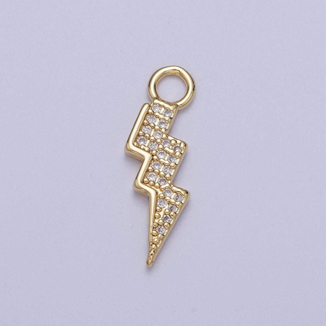 24K Gold Filled Micro Paved CZ Lightning Bolt Charm For Weather Thunder Jewelry | N-349