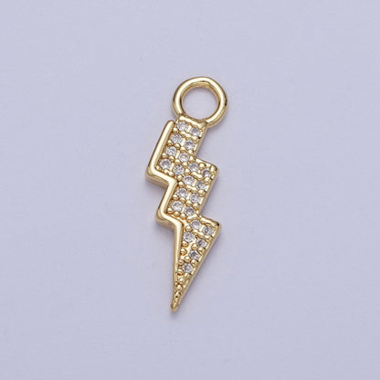 24K Gold Filled Micro Paved CZ Lightning Bolt Charm For Weather Thunder Jewelry | N-349