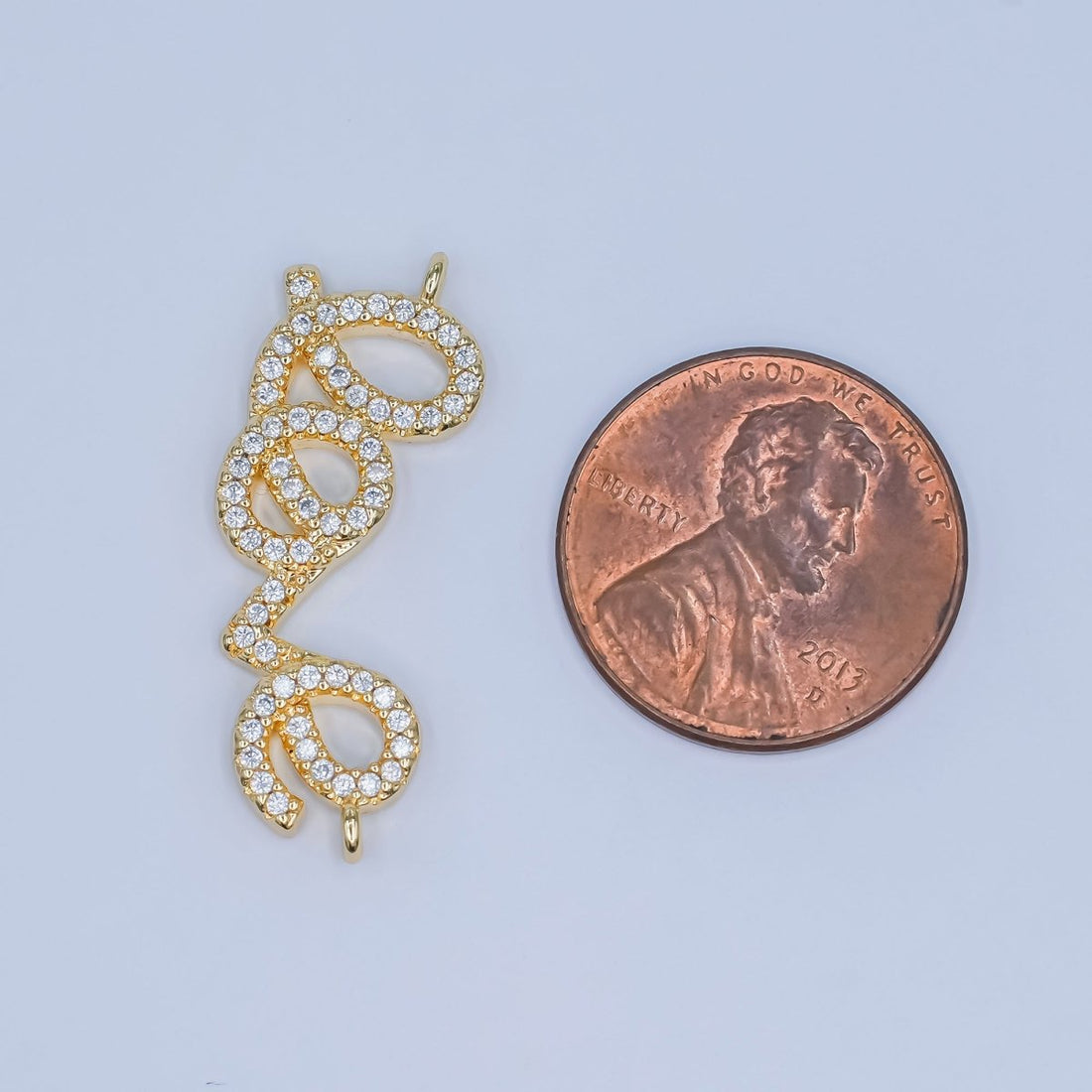 24K Gold Filled Micro Paved CZ "LOVE" Cursive Script Connector | Y007
