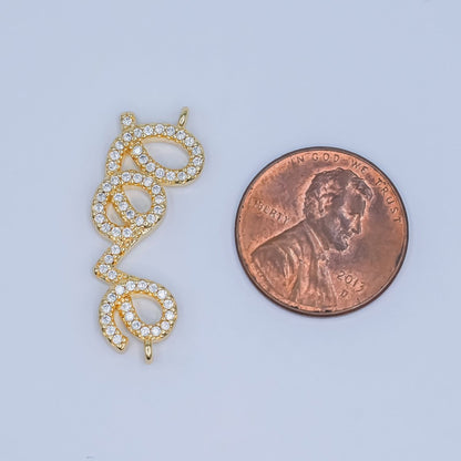 24K Gold Filled Micro Paved CZ "LOVE" Cursive Script Connector | Y007