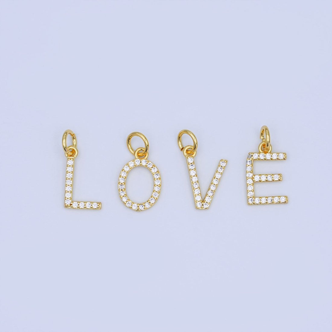 24K Gold Filled Micro Paved CZ "LOVE" Script Charm Set | N044