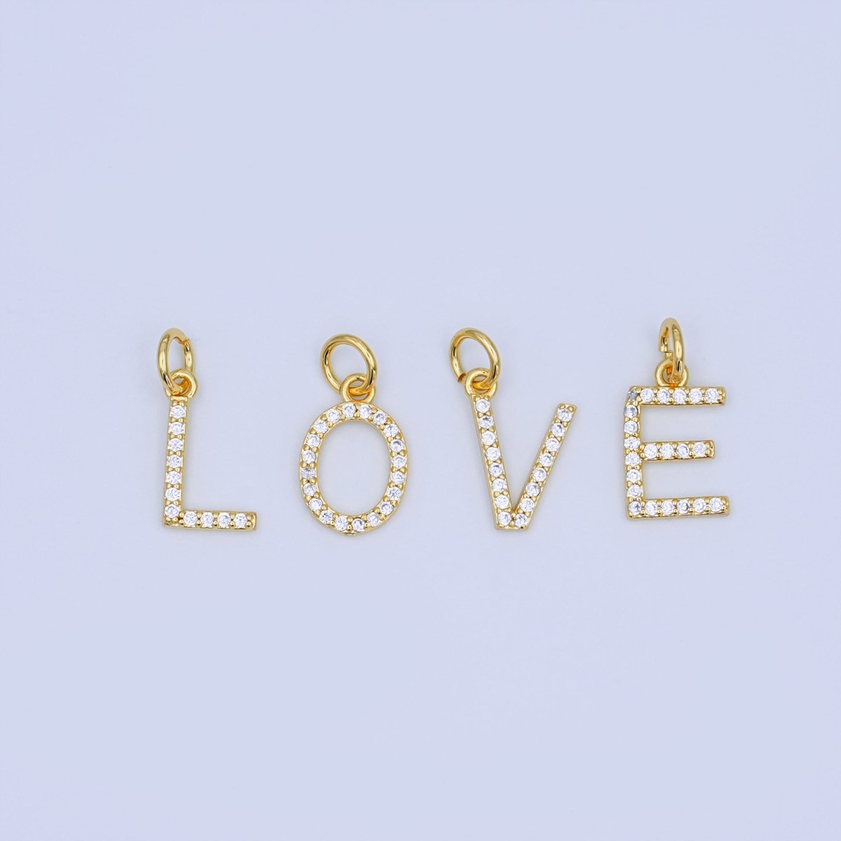 24K Gold Filled Micro Paved CZ "LOVE" Script Charm Set | N044
