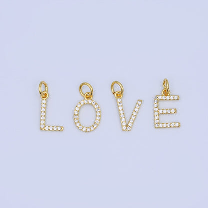 24K Gold Filled Micro Paved CZ "LOVE" Script Charm Set | N044