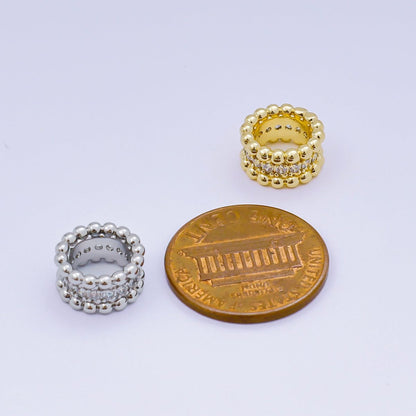 24K Gold Filled Micro Paved CZ Lunar Circle Orb Bead Spacer in Silver &amp; Gold | B032