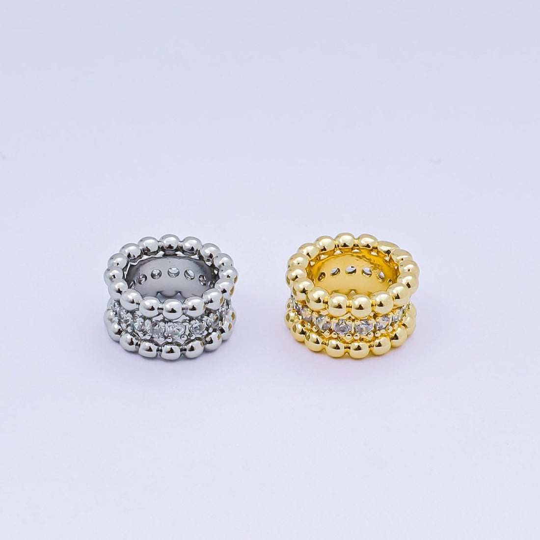 24K Gold Filled Micro Paved CZ Lunar Circle Orb Bead Spacer in Silver &amp; Gold | B032