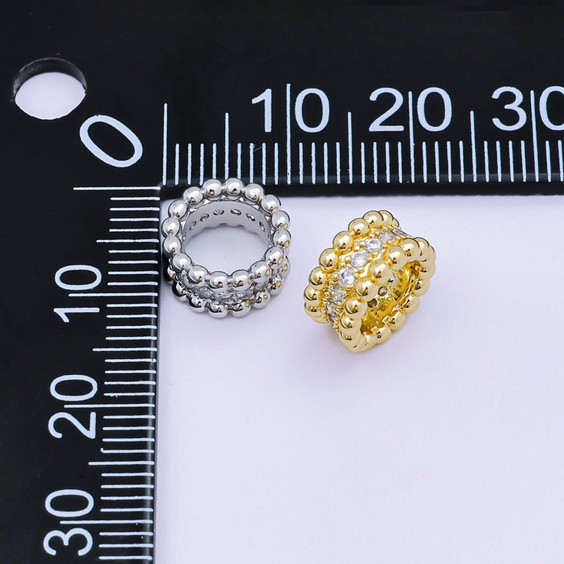 24K Gold Filled Micro Paved CZ Lunar Circle Orb Bead Spacer in Silver &amp; Gold | B032
