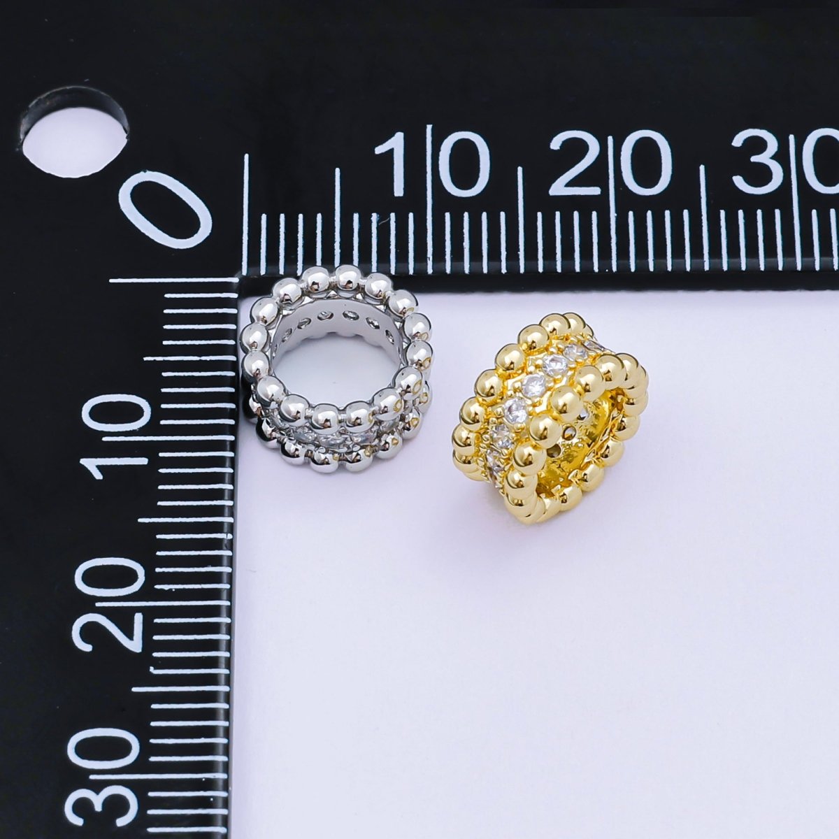 24K Gold Filled Micro Paved CZ Lunar Circle Orb Bead Spacer in Silver &amp; Gold | B032
