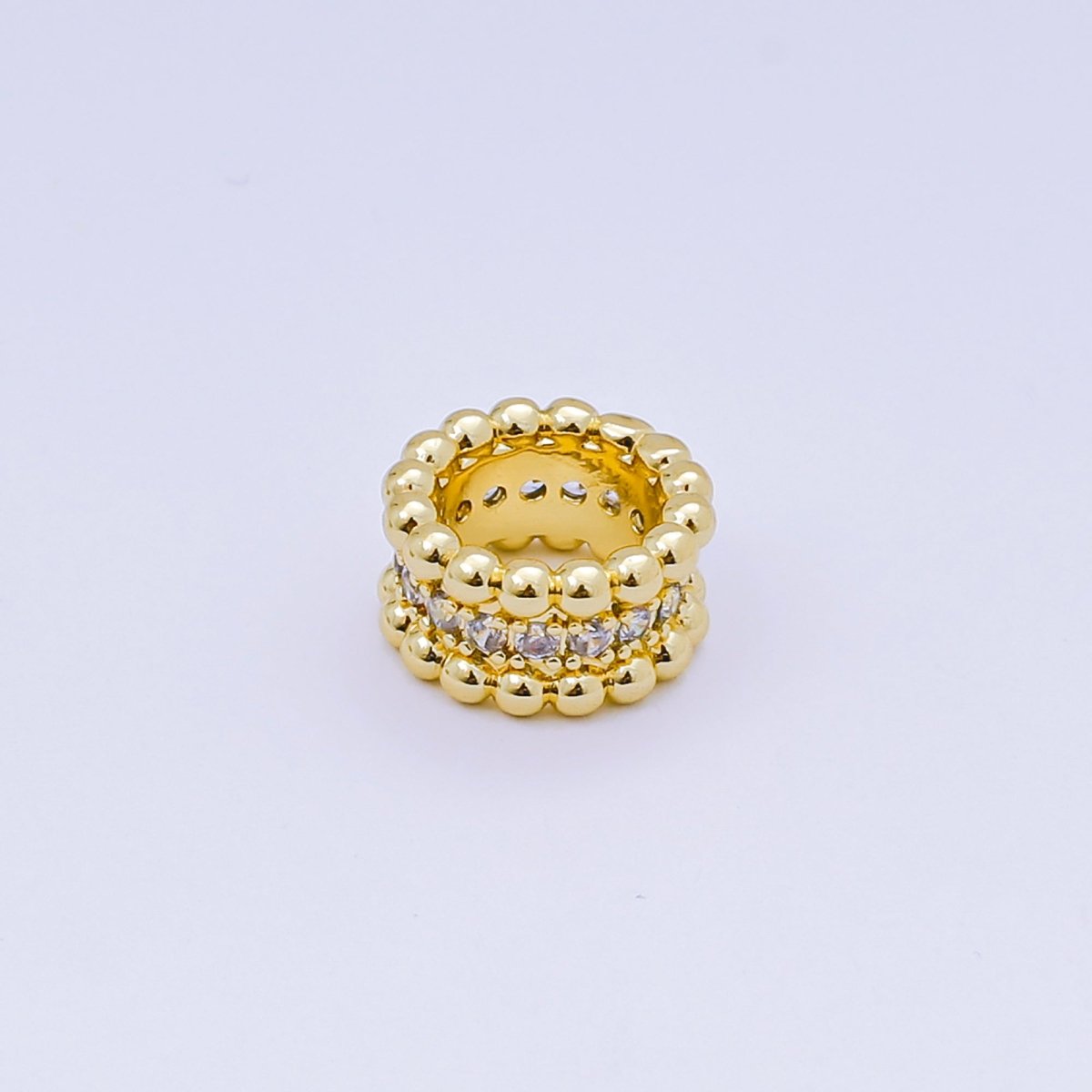 24K Gold Filled Micro Paved CZ Lunar Circle Orb Bead Spacer in Silver &amp; Gold | B032
