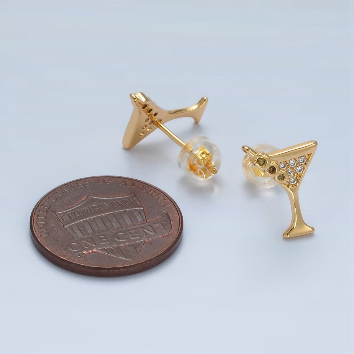 24K Gold Filled 9.5mm Micro Paved CZ Martini Alcohol Drink Earrings in Gold &amp; Silver | AD691 AD692