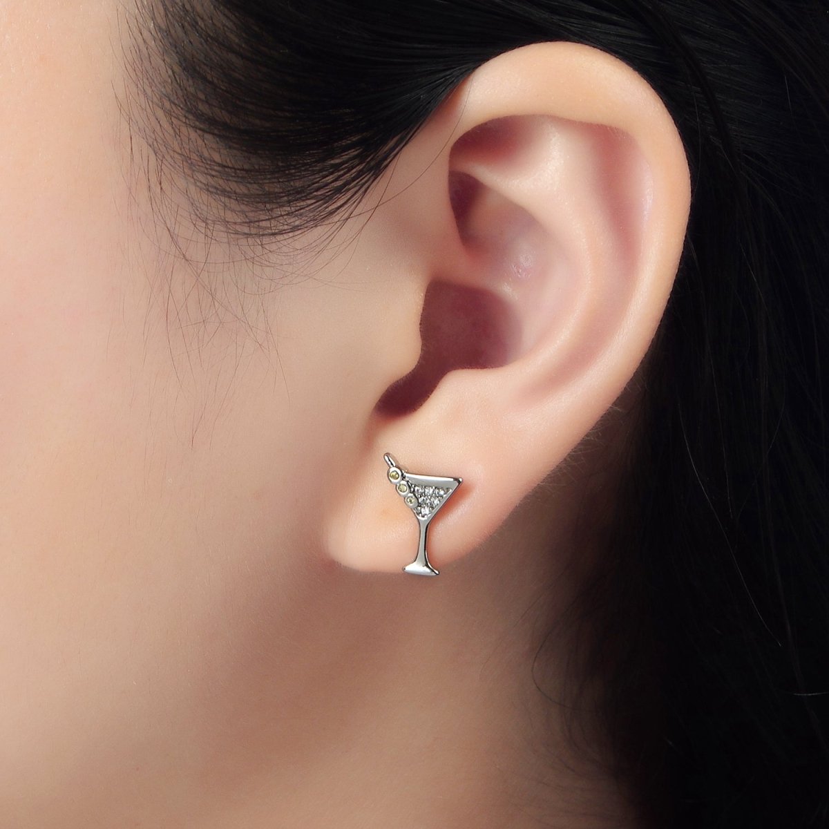 24K Gold Filled 9.5mm Micro Paved CZ Martini Alcohol Drink Earrings in Gold &amp; Silver | AD691 AD692