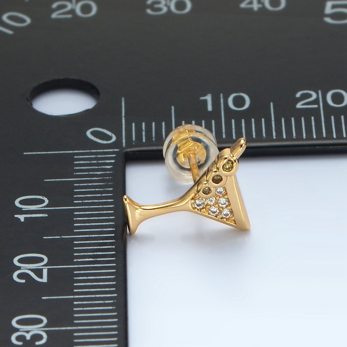 24K Gold Filled 9.5mm Micro Paved CZ Martini Alcohol Drink Earrings in Gold &amp; Silver | AD691 AD692