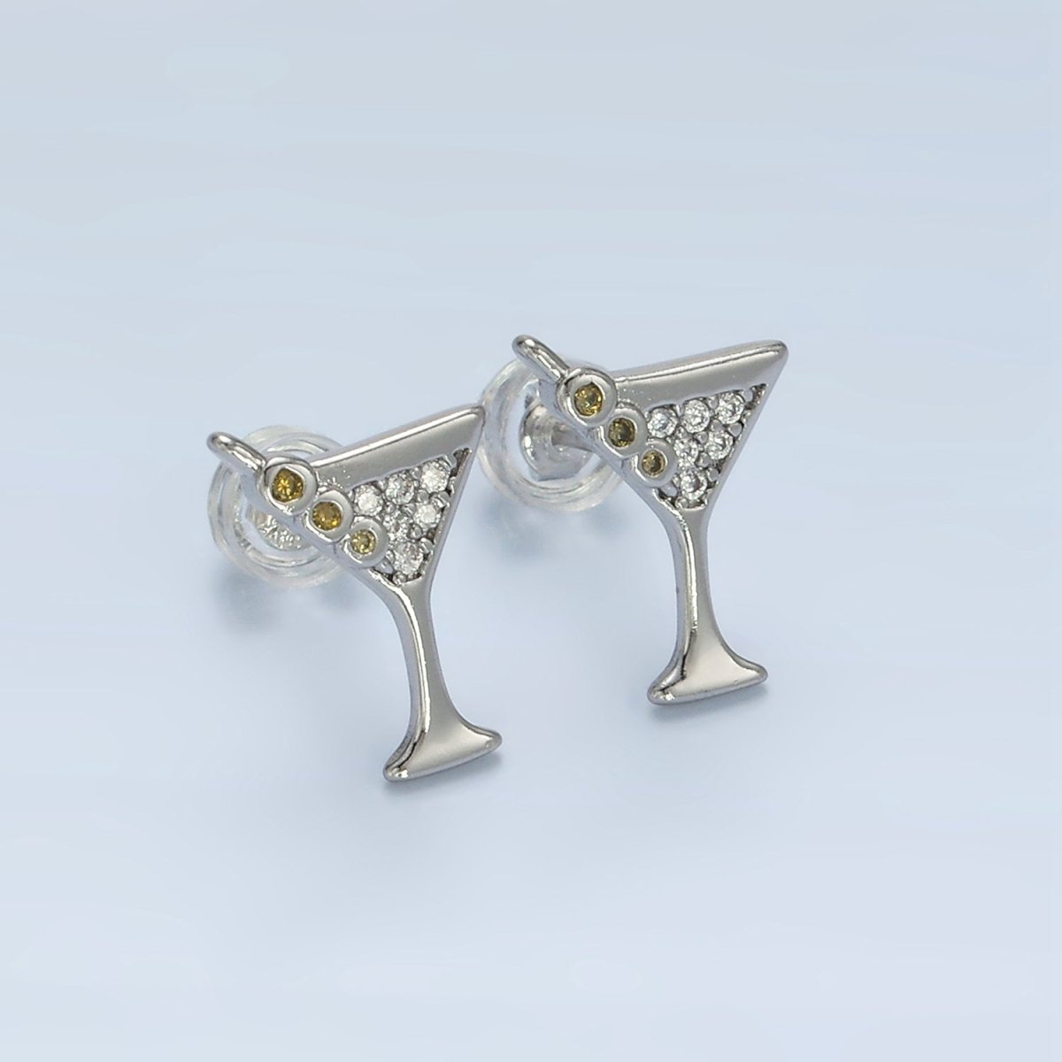 24K Gold Filled 9.5mm Micro Paved CZ Martini Alcohol Drink Earrings in Gold &amp; Silver | AD691 AD692