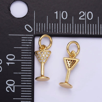 24K Gold Filled Micro Paved CZ Martini Alcohol Mini Charm | E351