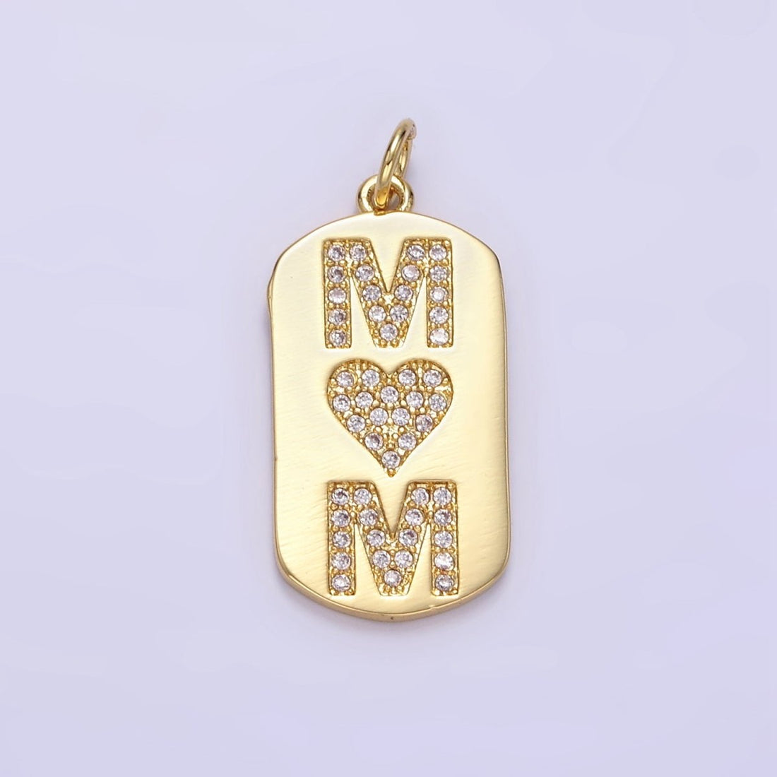 24K Gold Filled Micro Paved CZ "MOM" Oblong Tag Charm | AJ287