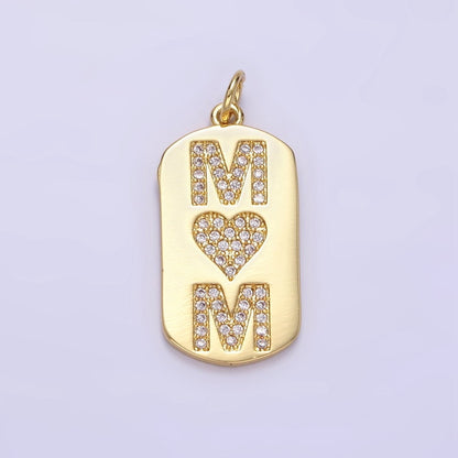 24K Gold Filled Micro Paved CZ "MOM" Oblong Tag Charm | AJ287