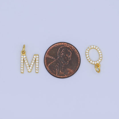 24K Gold Filled Micro Paved CZ "MOM" Script Charm Set | N045