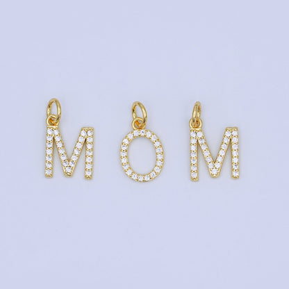 24K Gold Filled Micro Paved CZ "MOM" Script Charm Set | N045
