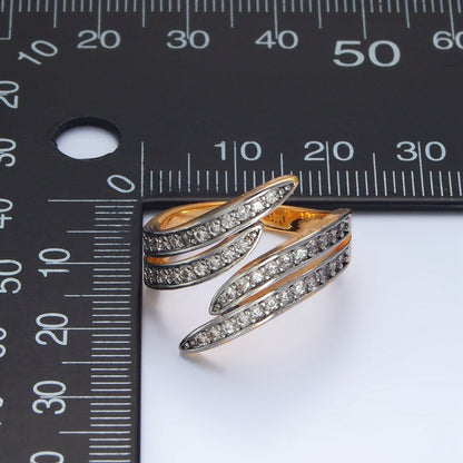 24K Gold Filled Micro Paved CZ Multiple Band Wrap Mixed Metal Ring | O1420