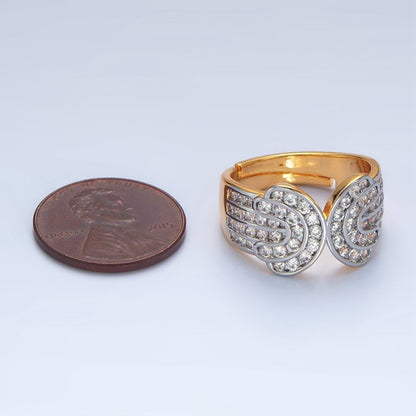 24K Gold Filled Micro Paved CZ Multiple Lined Wide Band Mixed Metal Ring | O1421