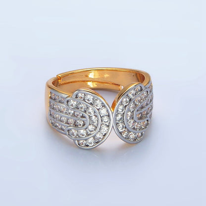 24K Gold Filled Micro Paved CZ Multiple Lined Wide Band Mixed Metal Ring | O1421
