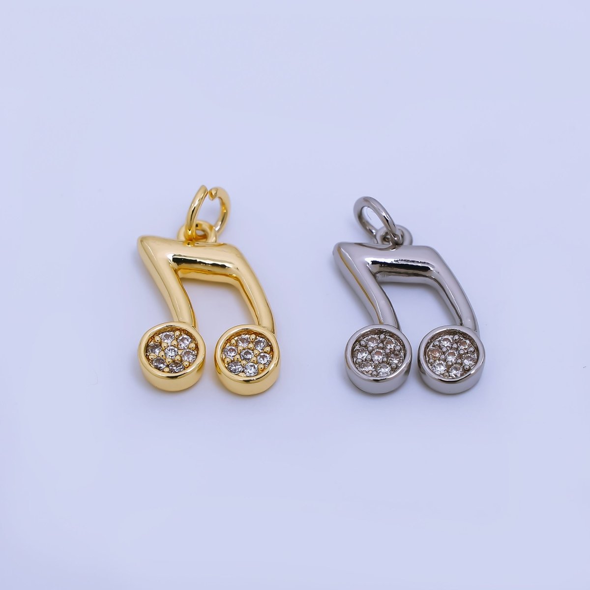 24K Gold Filled Micro Paved CZ Musical Note Charm in Gold &amp; Silver | AJ372