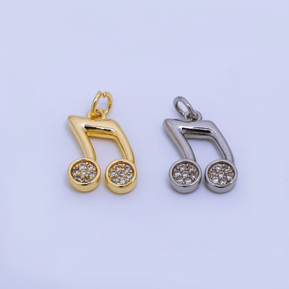 24K Gold Filled Micro Paved CZ Musical Note Charm in Gold &amp; Silver | AJ372