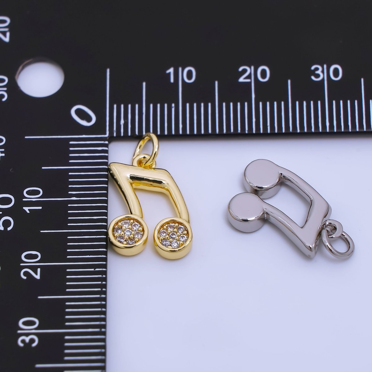 24K Gold Filled Micro Paved CZ Musical Note Charm in Gold &amp; Silver | AJ372