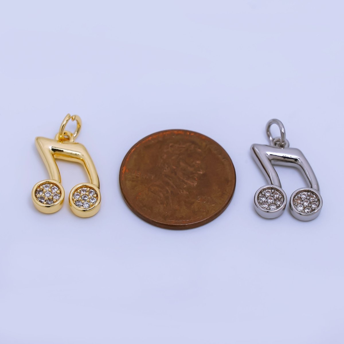 24K Gold Filled Micro Paved CZ Musical Note Charm in Gold &amp; Silver | AJ372