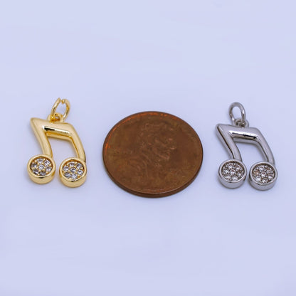 24K Gold Filled Micro Paved CZ Musical Note Charm in Gold &amp; Silver | AJ372