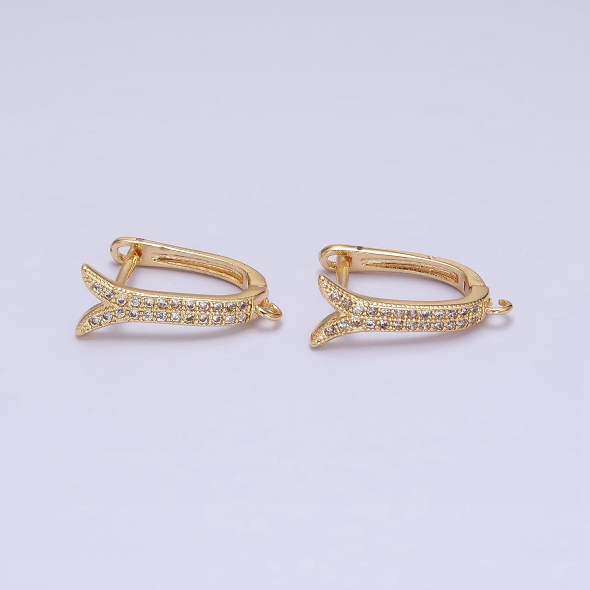 24K Gold Filled Micro Paved CZ Ocean Whale Tail Open Loop English Lock Earrings in Gold &amp; Silver | Z-233 Z-234
