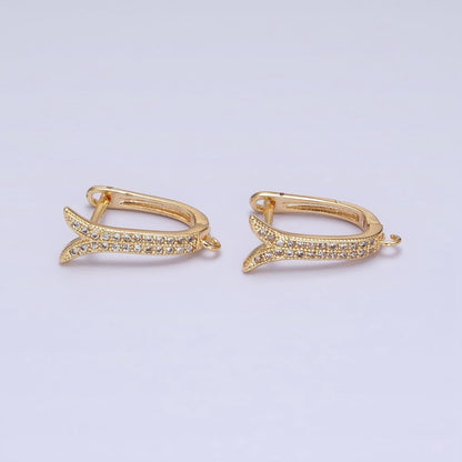 24K Gold Filled Micro Paved CZ Ocean Whale Tail Open Loop English Lock Earrings in Gold &amp; Silver | Z-233 Z-234