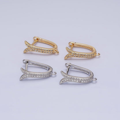 24K Gold Filled Micro Paved CZ Ocean Whale Tail Open Loop English Lock Earrings in Gold &amp; Silver | Z-233 Z-234