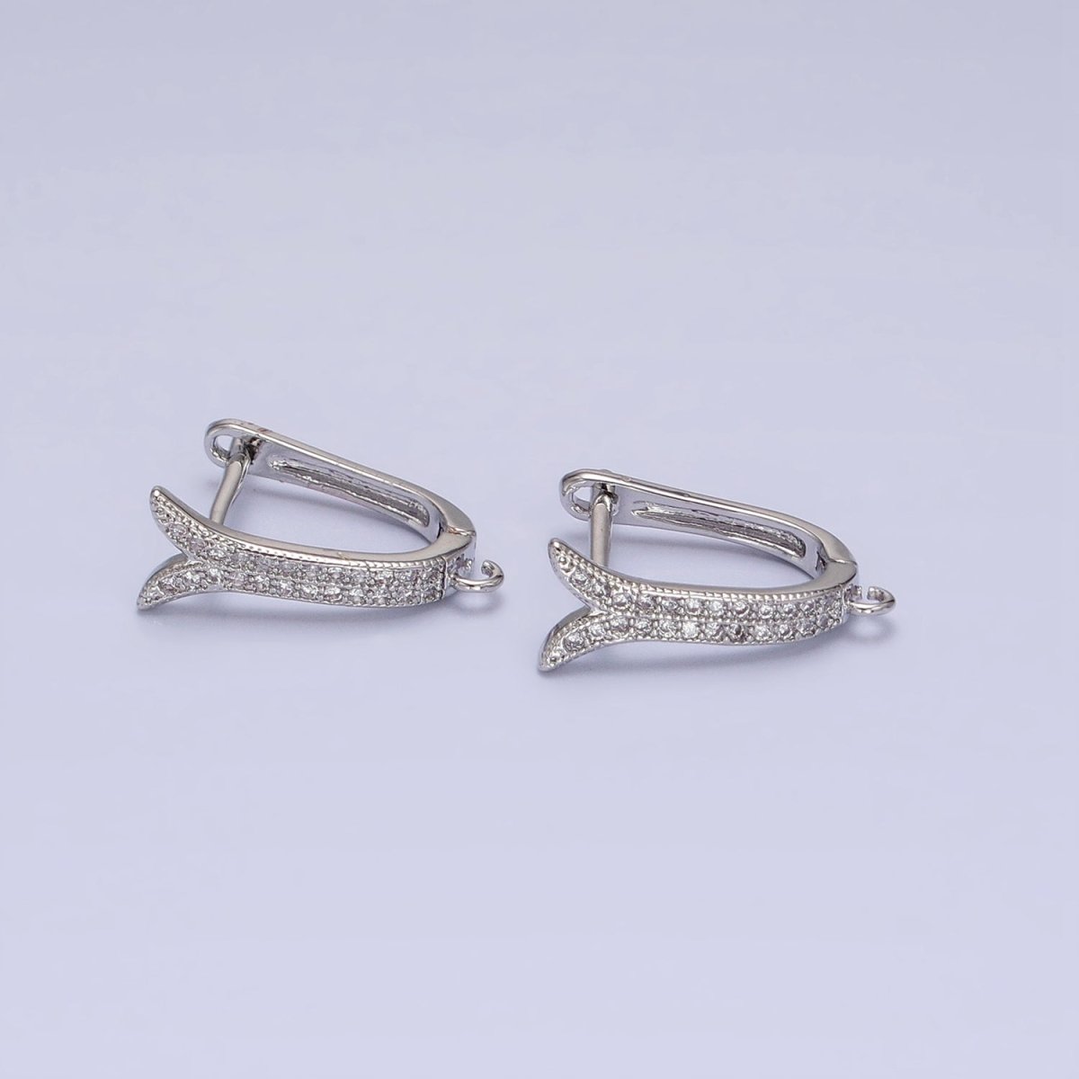 24K Gold Filled Micro Paved CZ Ocean Whale Tail Open Loop English Lock Earrings in Gold &amp; Silver | Z-233 Z-234