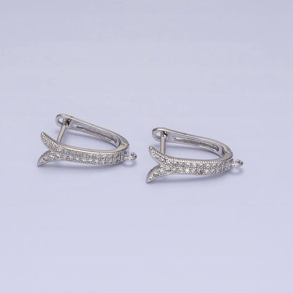 24K Gold Filled Micro Paved CZ Ocean Whale Tail Open Loop English Lock Earrings in Gold &amp; Silver | Z-233 Z-234