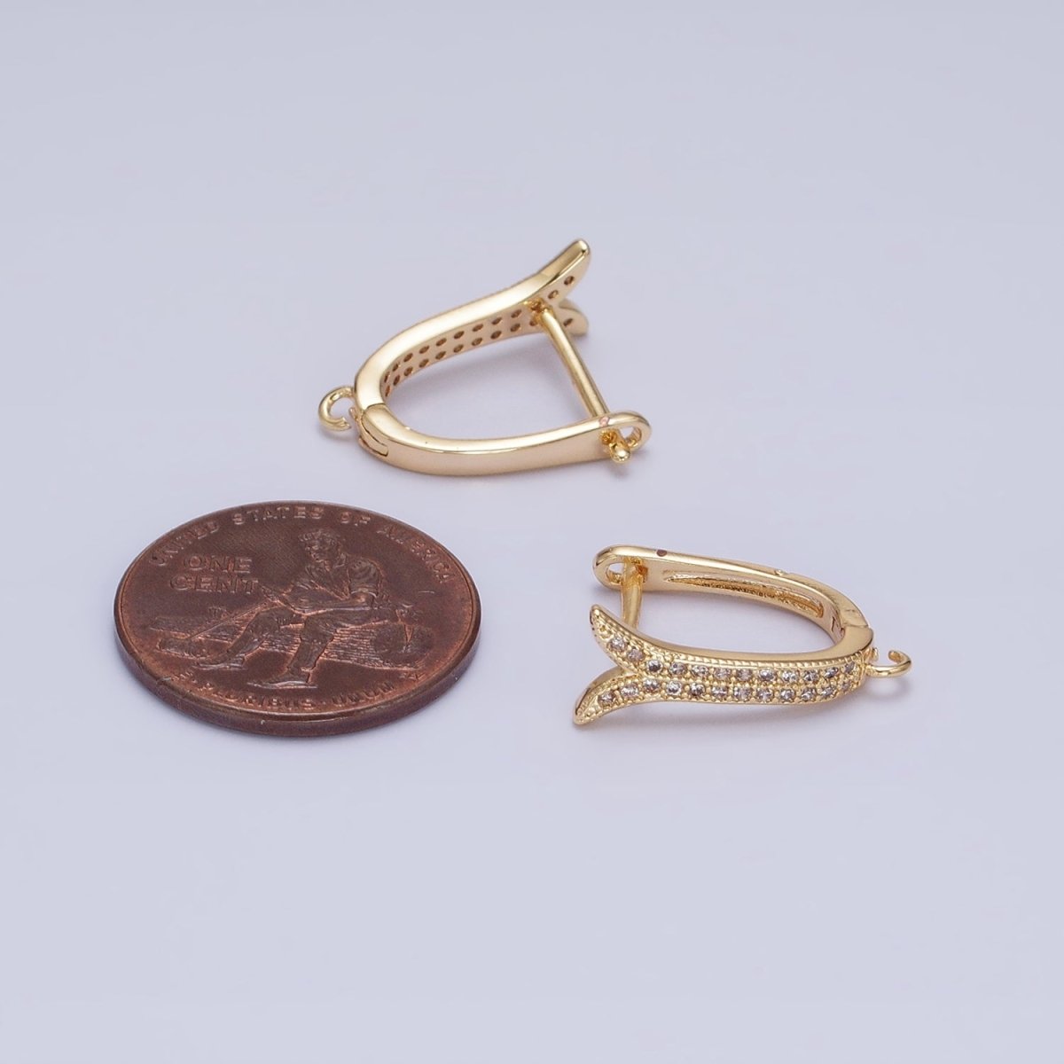 24K Gold Filled Micro Paved CZ Ocean Whale Tail Open Loop English Lock Earrings in Gold &amp; Silver | Z-233 Z-234